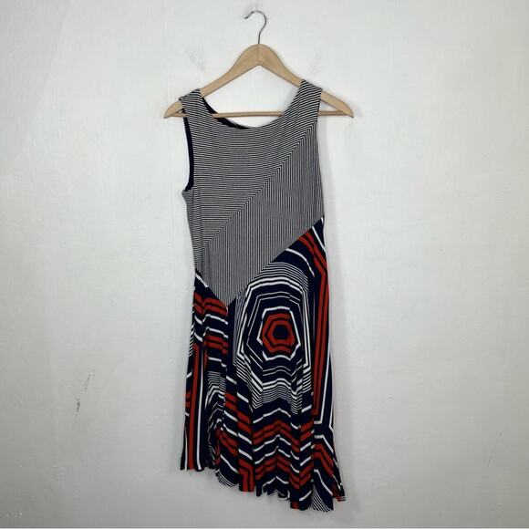 Anthropologie Maeve Cameron Navy Orange Asymmetrical Striped Dress Size Small - Picture 4 of 15